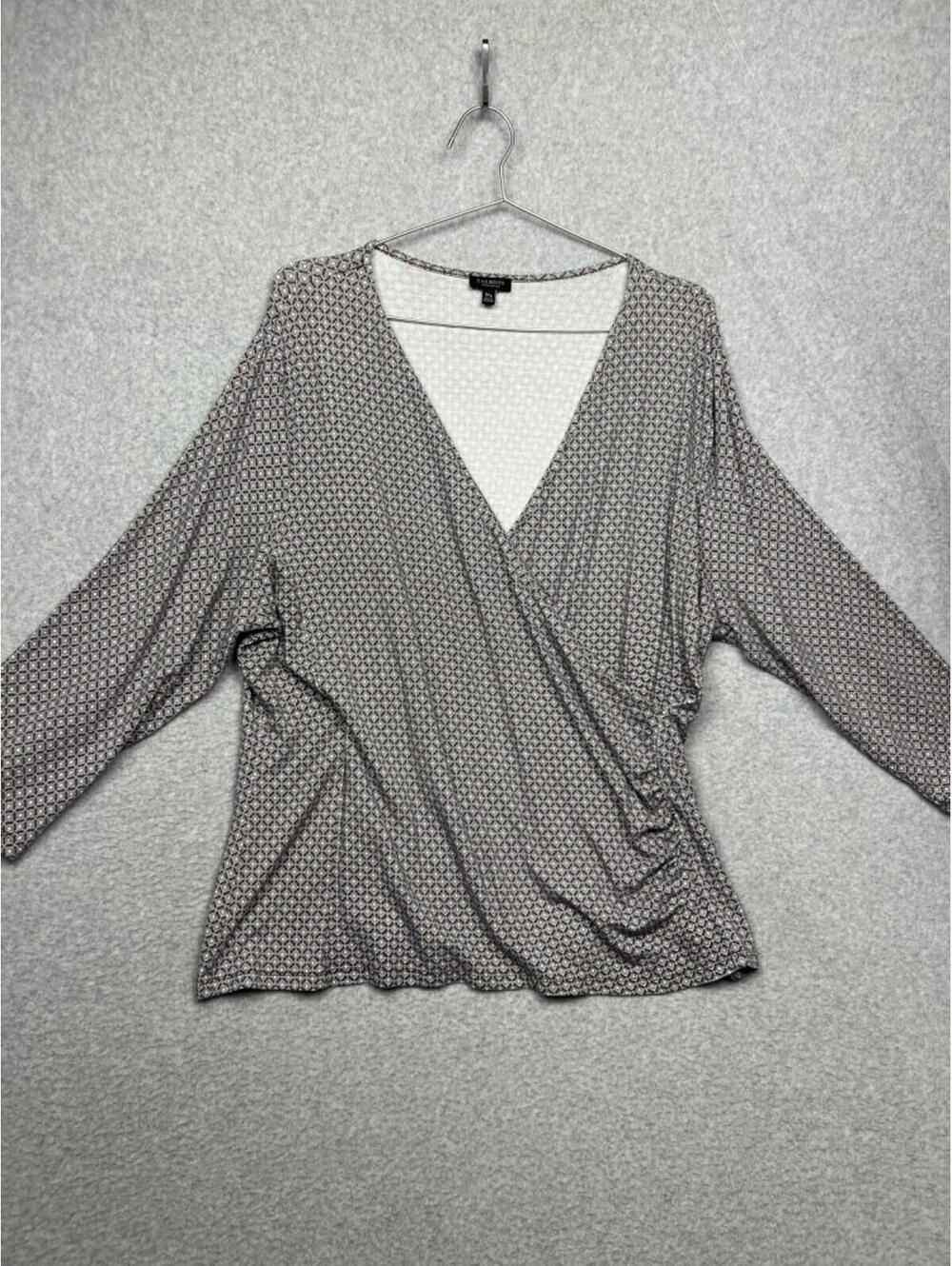 Talbots Faux Wrap Blouse Womens Petite Plus 3XP Geometric 3/4 Sleeve Modern